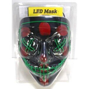 LED lighted Halloween mask black, green & red adult size NEW